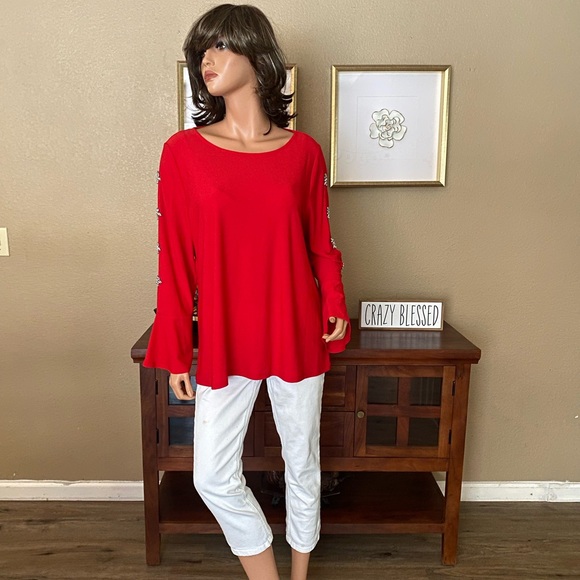 INC BEAUTIFUL CHRISTMAS BLOUSE DIAMOND STONE DETAIL - Picture 2 of 12